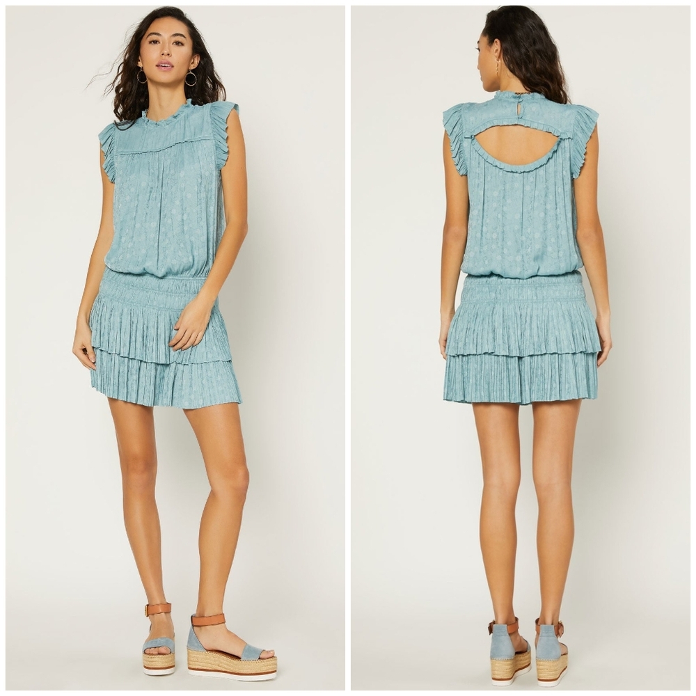 CURRENT AIR Anthropologie Aqua Splash Floral Embossed Short Dress - Picture 7 of 8